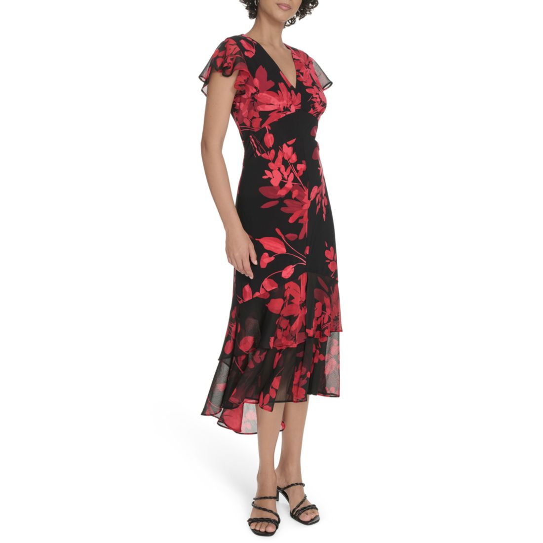 Tommy Hilfiger Women's Flutter Sleeve Chiffon Dress
