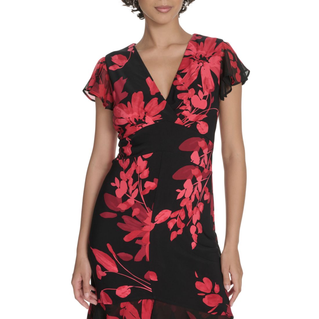 Tommy Hilfiger Women's Flutter Sleeve Chiffon Dress