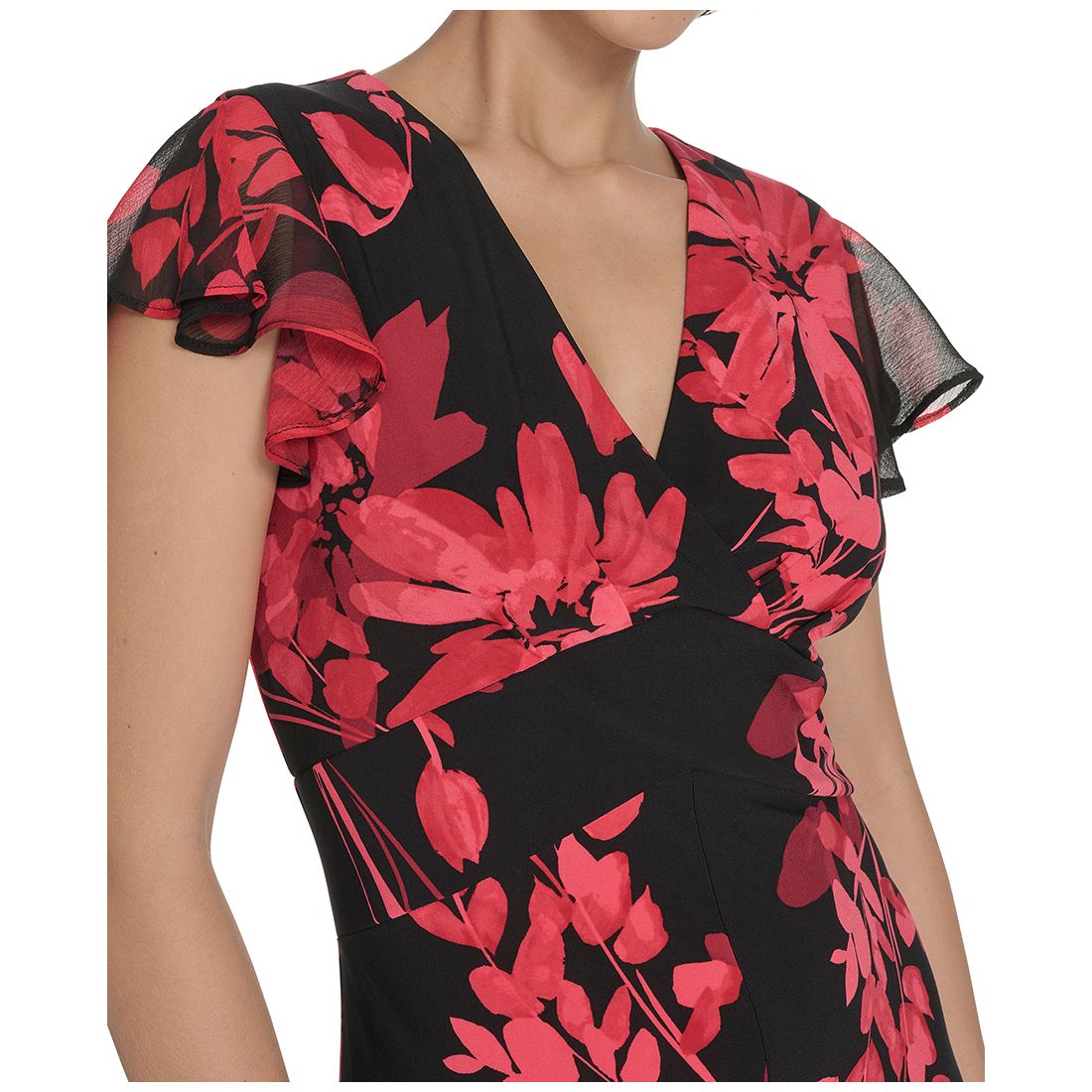 Tommy Hilfiger Women's Flutter Sleeve Chiffon Dress
