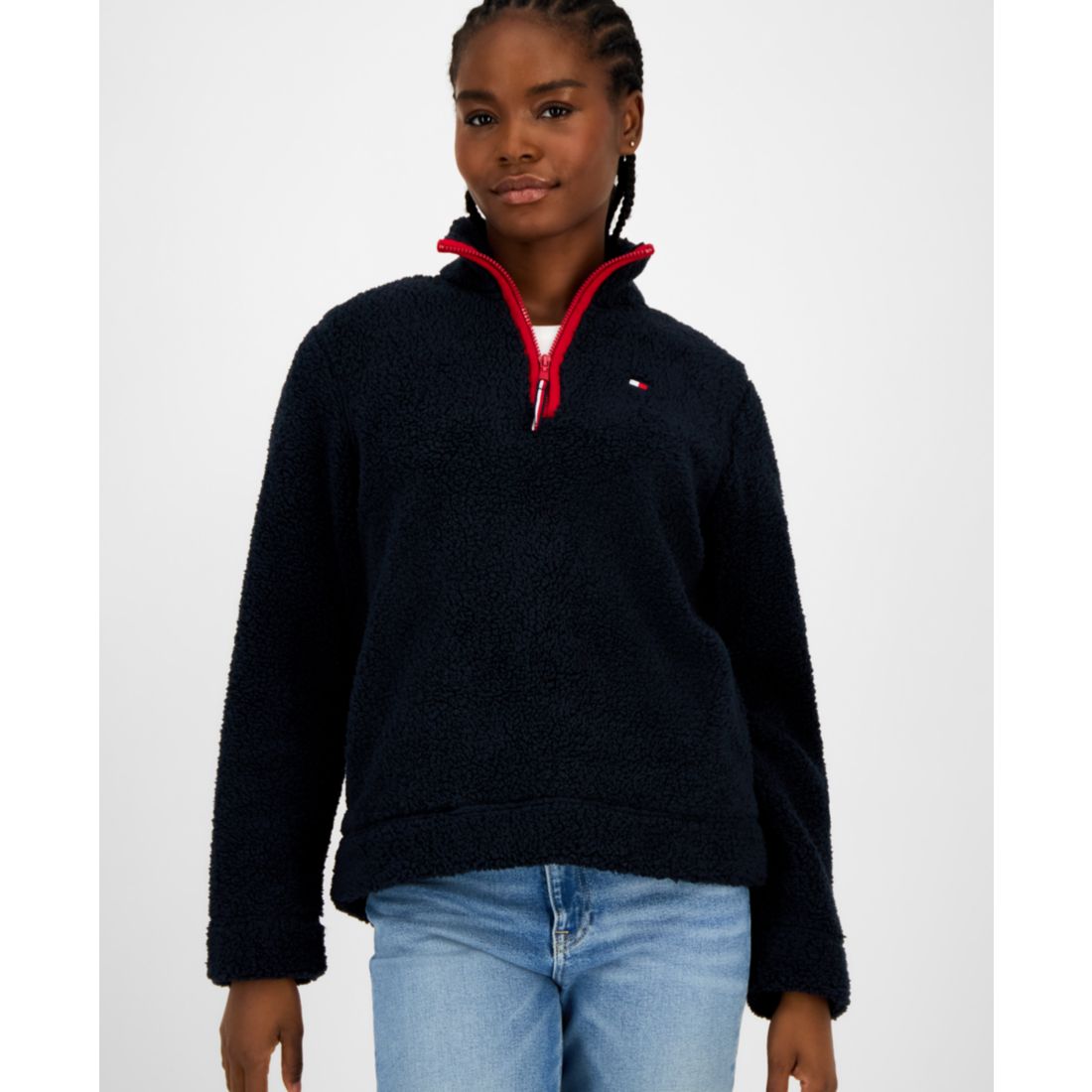Tommy Hilfiger Women's Quarter-Zip Faux-Sherpa Jacket
