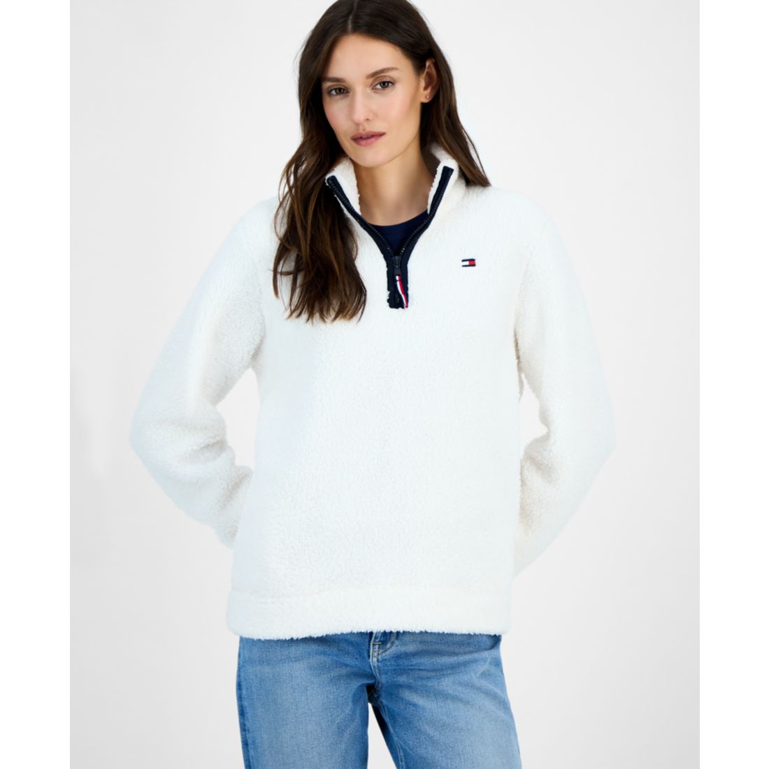 Tommy Hilfiger Women's Quarter-Zip Faux-Sherpa Jacket