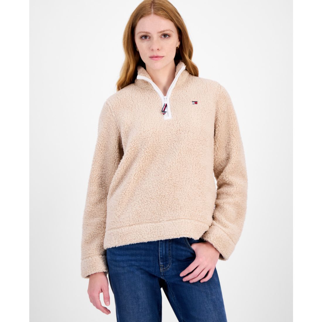 Tommy Hilfiger Women's Quarter-Zip Faux-Sherpa Jacket