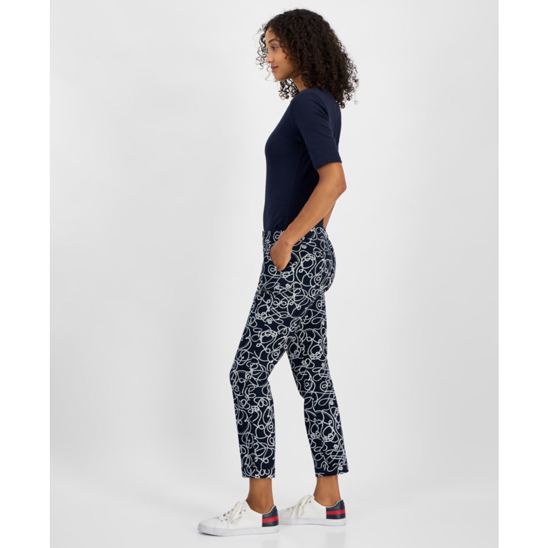 Tommy Hilfiger Women's Rope-Print Hampton Chino Pants - Bright White/ Sky Captain