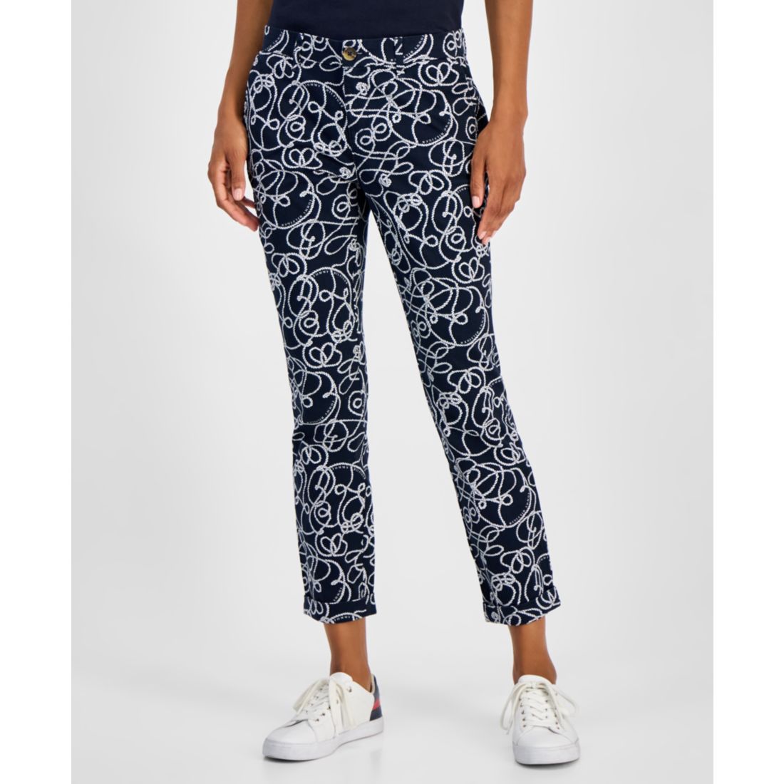 Tommy Hilfiger Women's Rope-Print Hampton Chino Pants - Bright White/ Sky Captain