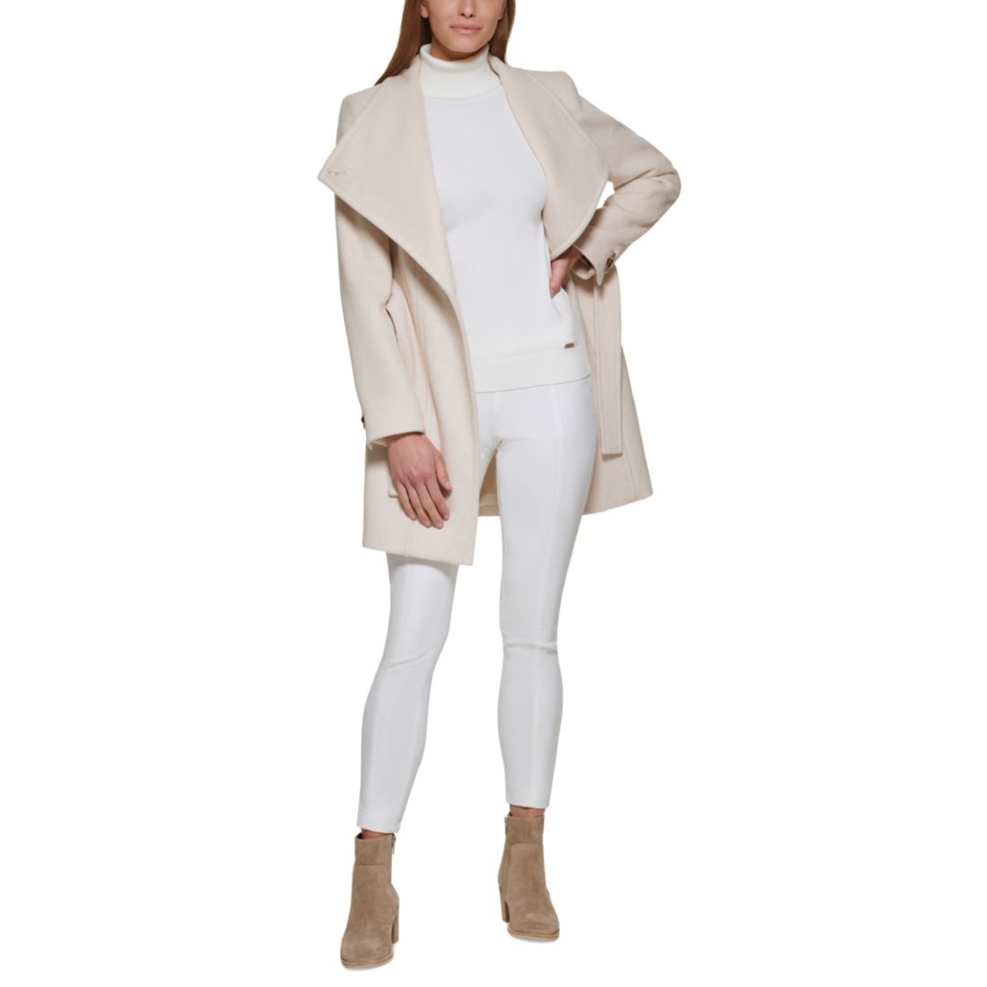 Calvin Klein Womens Asymmetrical Belted Wrap Coat, Created for Macys