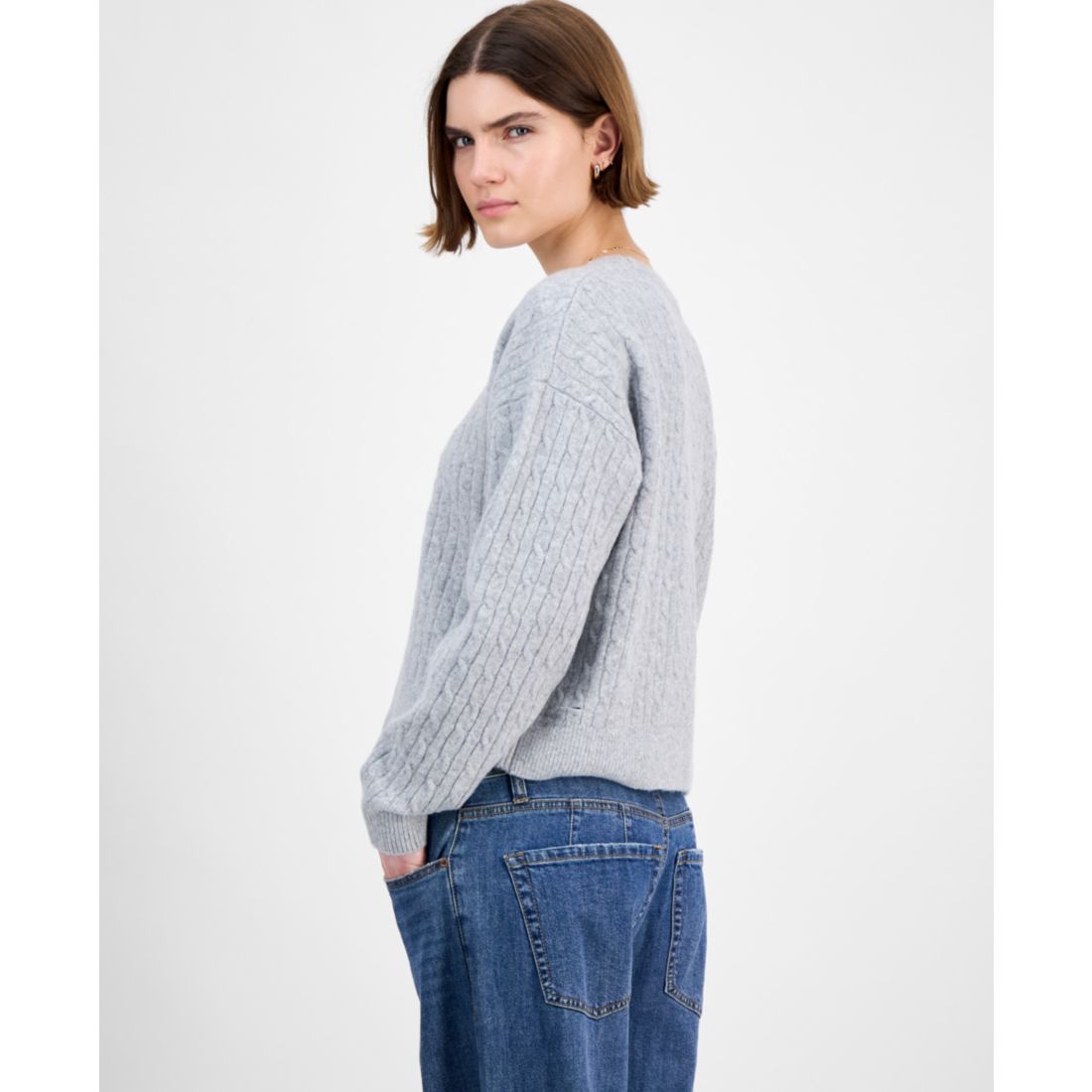 Hippie Rose Juniors' Cable-Knit Varsity Sweater