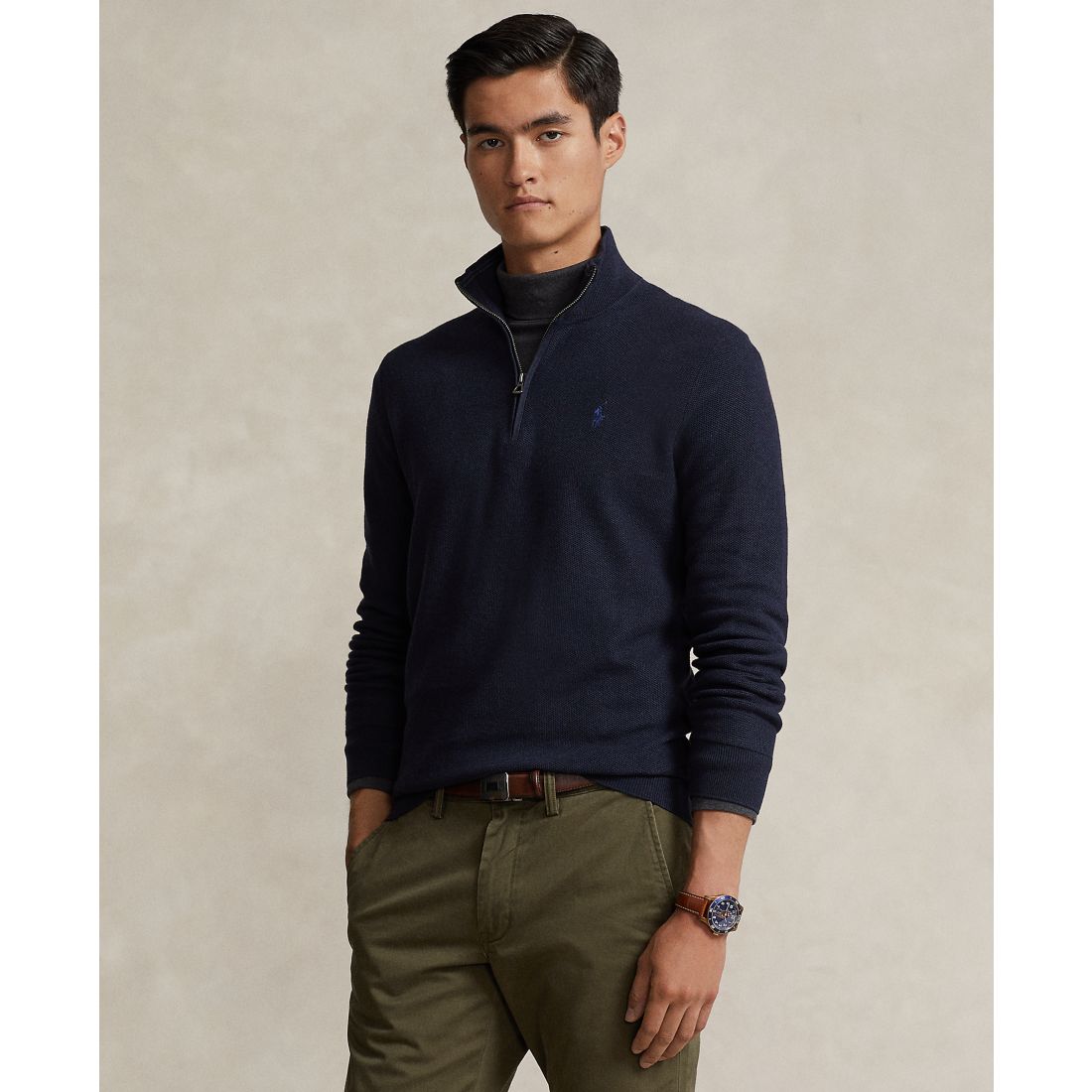 Polo Ralph Lauren Men's Mesh-Knit Cotton Quarter-Zip Sweater