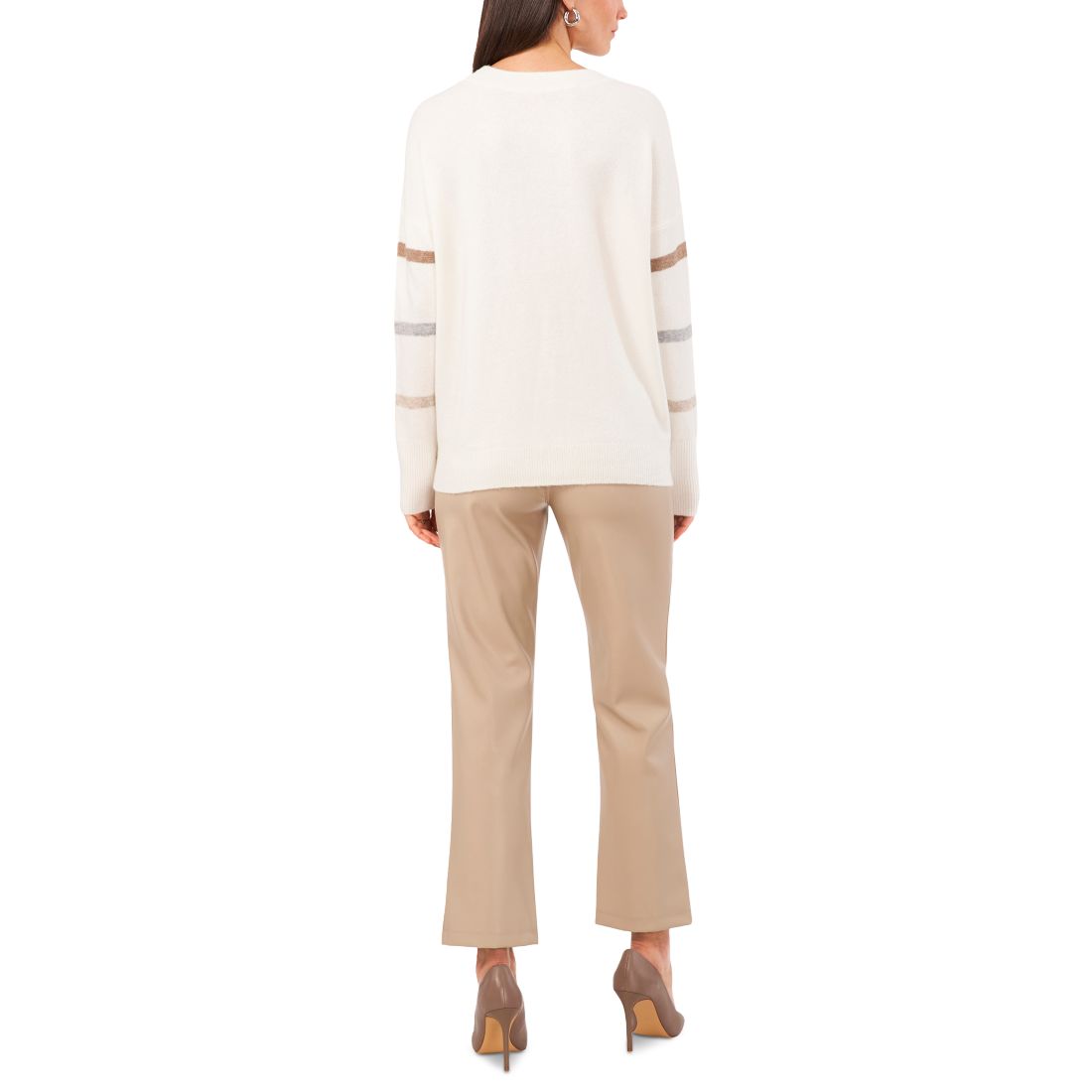 Vince Camuto Women's Cozy Crewneck Sequin-Stripe Long-Sleeve Sweater