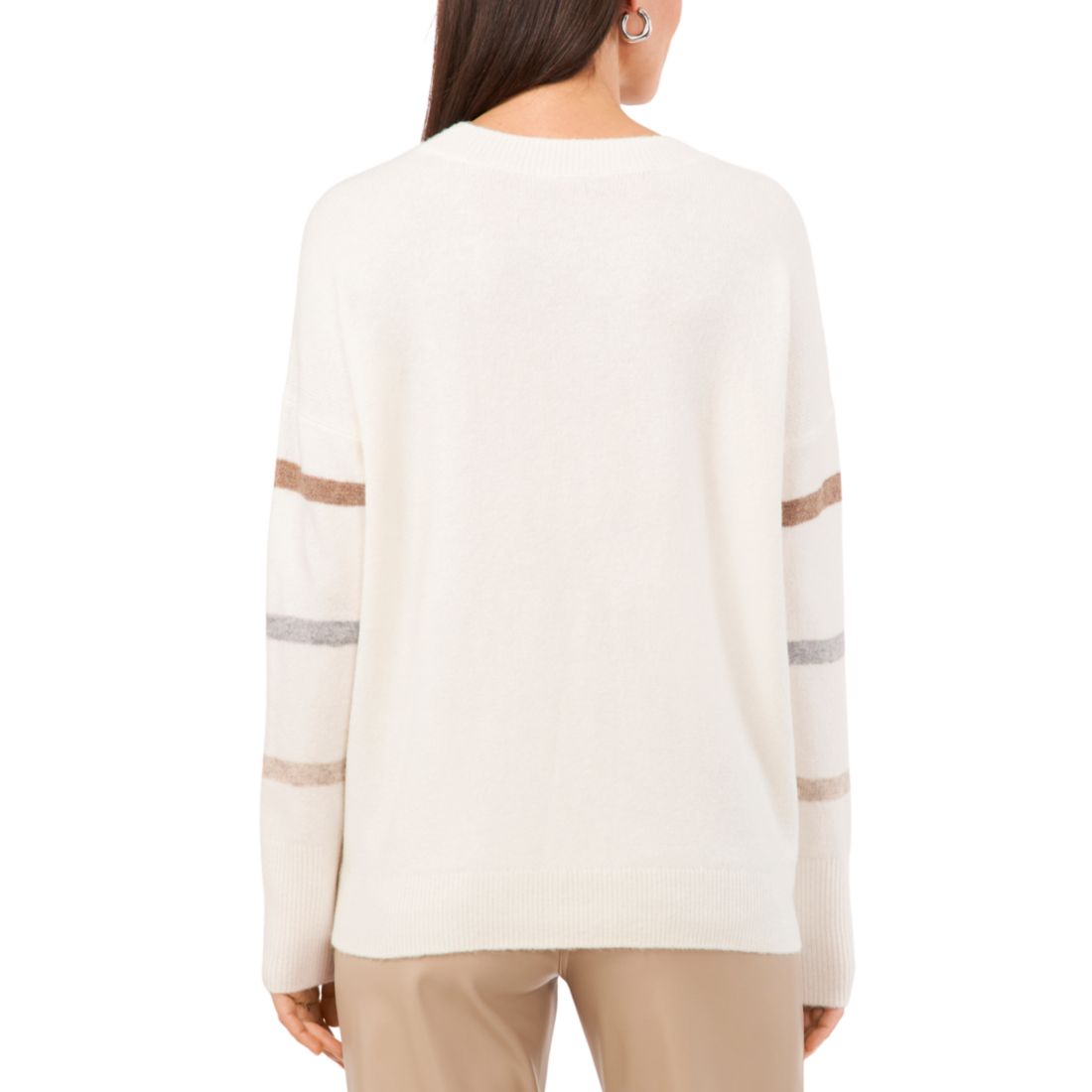 Vince Camuto Women's Cozy Crewneck Sequin-Stripe Long-Sleeve Sweater
