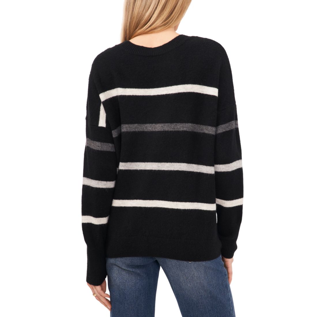 Vince Camuto Women's Cozy Crewneck Sequin-Stripe Long-Sleeve Sweater
