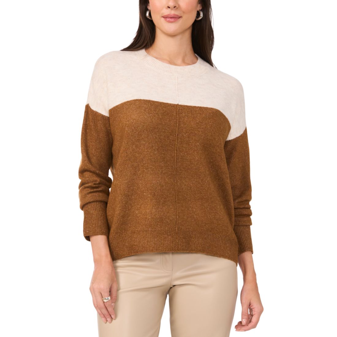 Vince Camuto Women's Cozy Extended Shoulder Color Blocked Sweater