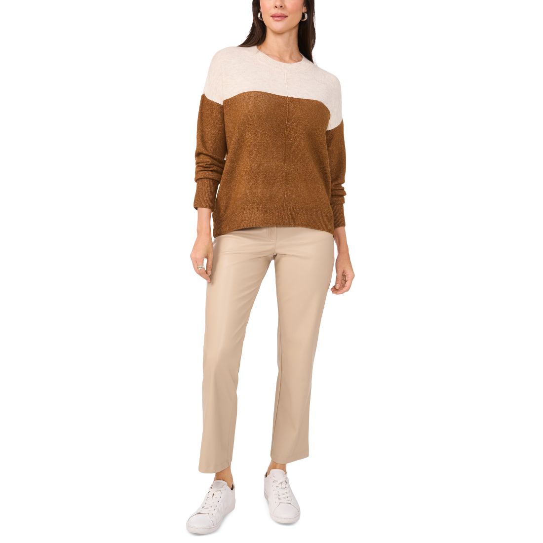 Vince Camuto Women's Cozy Extended Shoulder Color Blocked Sweater