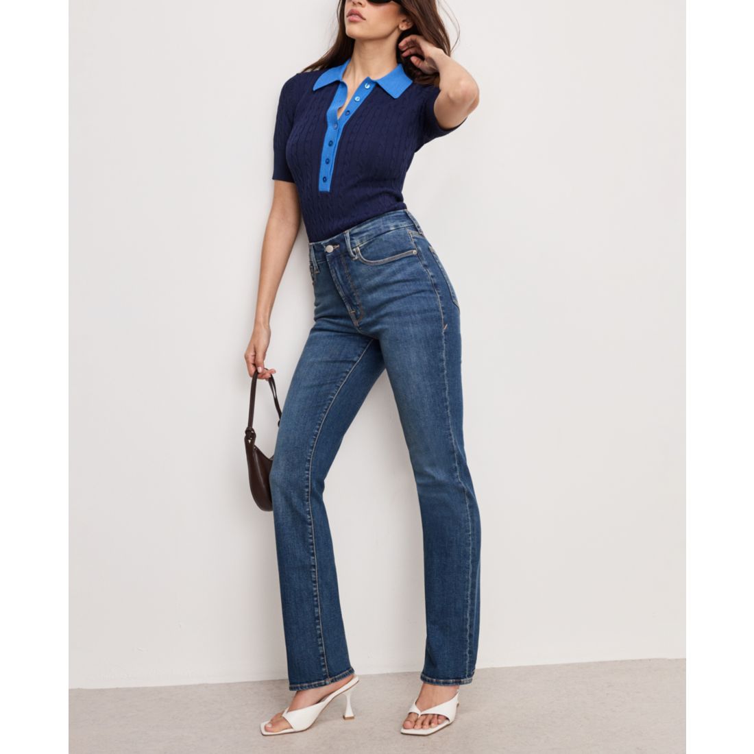 Good American Women's Cable Knit Button Up Bodysuit