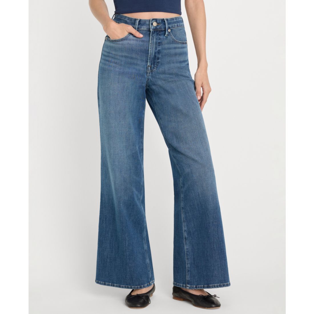 Good American Women's Soft Tech Palazzo Ankle-Length Jeans