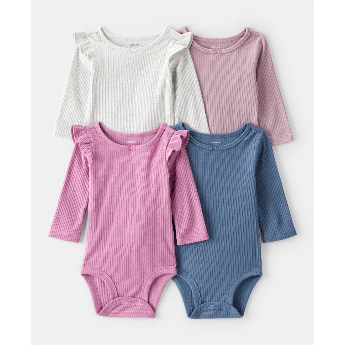 Carter's Baby Long-Sleeve Ribbed Bodysuits, 4 Pack