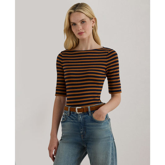 Lauren Ralph Lauren Women's Striped Stretch Cotton Boatneck Tee