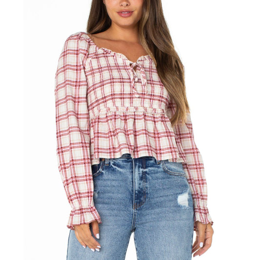 Celebrity Pink Juniors' Plaid Ruffle-Trim Babydoll Top