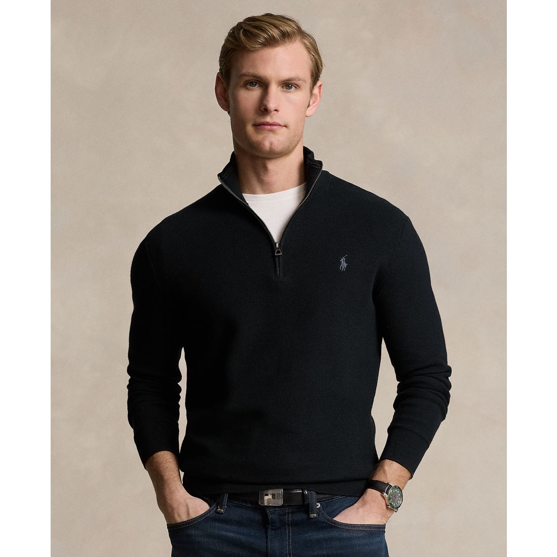 Polo Ralph Lauren Men's Mesh-Knit Cotton Quarter-Zip Sweater