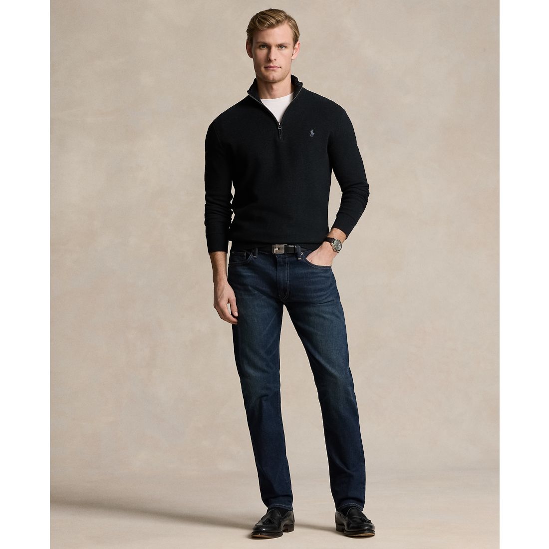 Polo Ralph Lauren Men's Mesh-Knit Cotton Quarter-Zip Sweater
