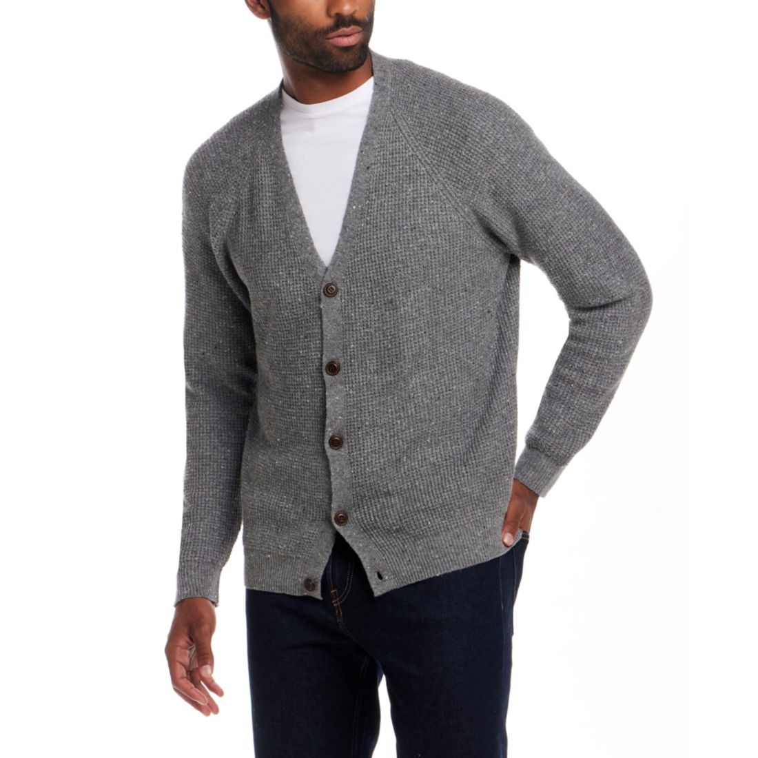 Weatherproof Vintage Men's Waffle Donegal Cardigan Sweater