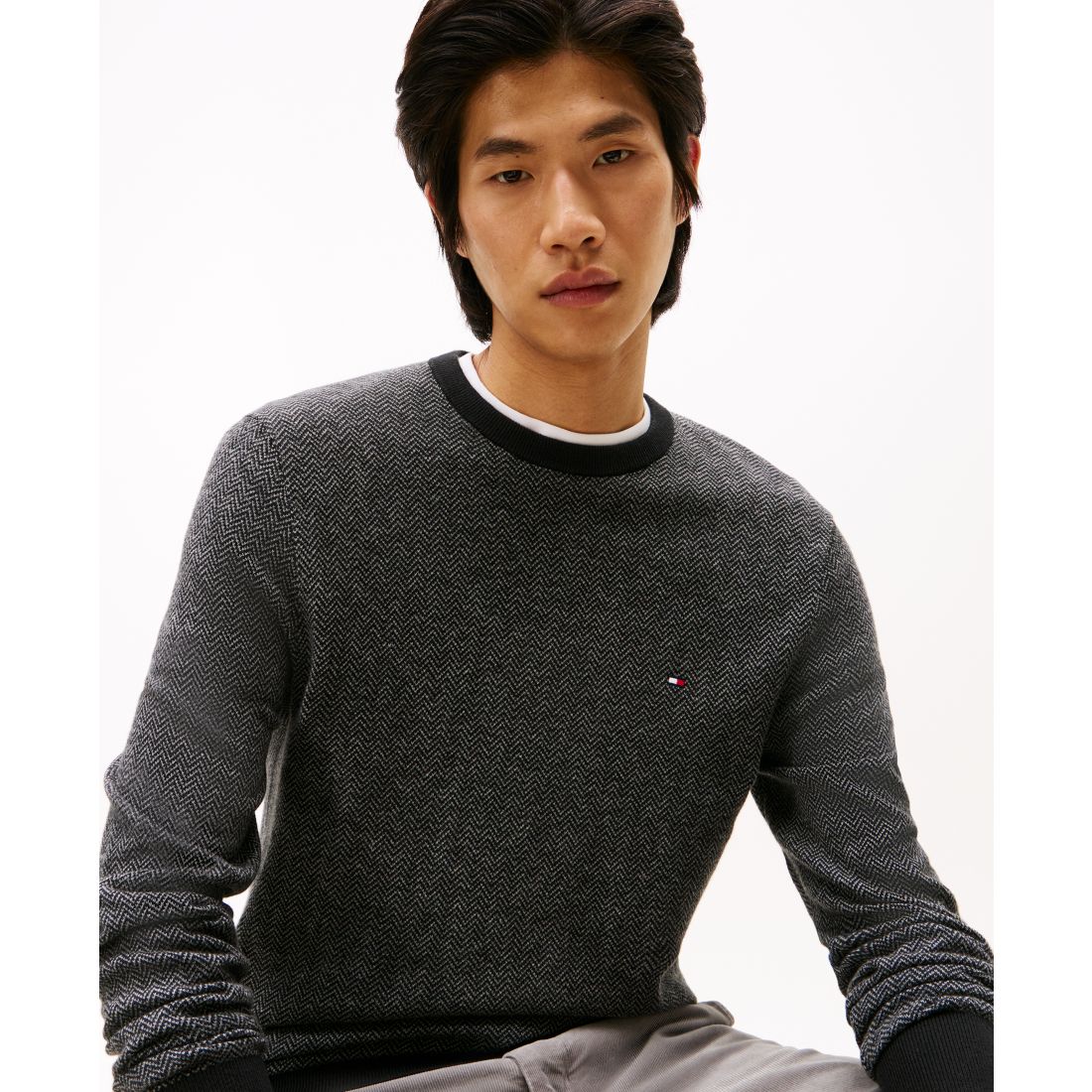 Tommy Hilfiger Men's Pima Cotton Cashmere Herringbone Crewneck Sweater
