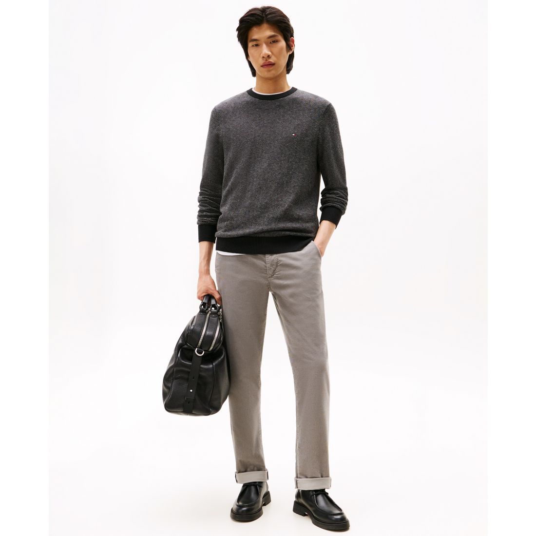 Tommy Hilfiger Men's Pima Cotton Cashmere Herringbone Crewneck Sweater