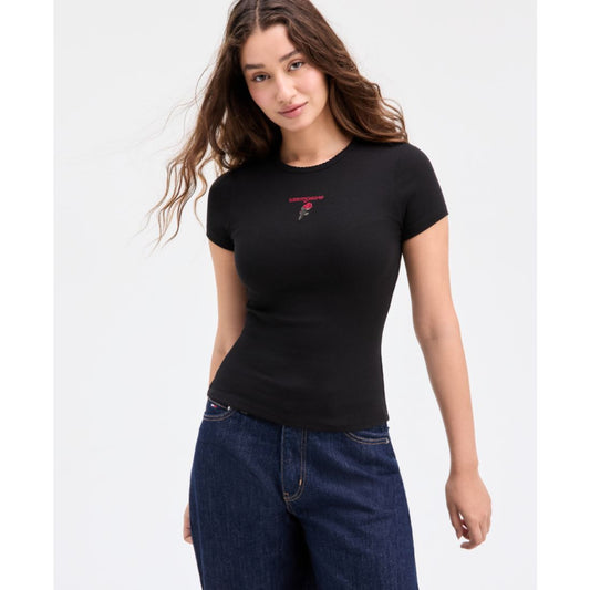 Tommy Jeans Women's Slim Rose Logo Ribbed Short-Sleeve T-Shirt