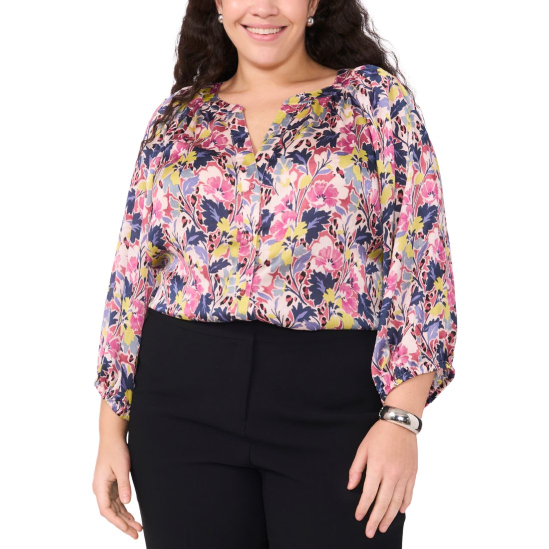 Vince Camuto Plus Size Printed Raglan-Sleeve Blouse