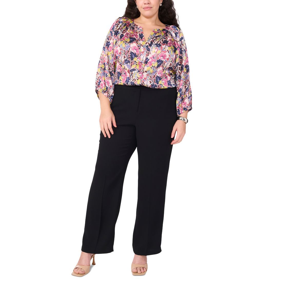 Vince Camuto Plus Size Printed Raglan-Sleeve Blouse