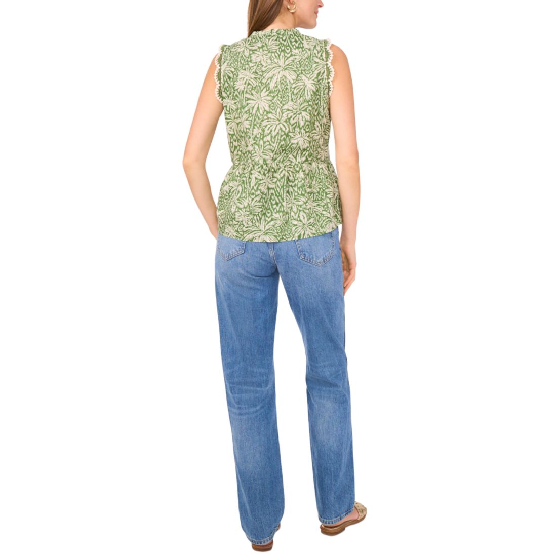 Vince Camuto Women's Peplum-Hem Floral-Print Crocheted-Trim Top