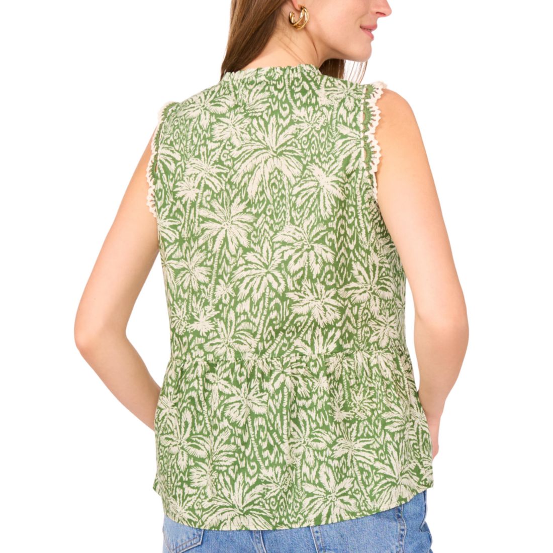 Vince Camuto Women's Peplum-Hem Floral-Print Crocheted-Trim Top