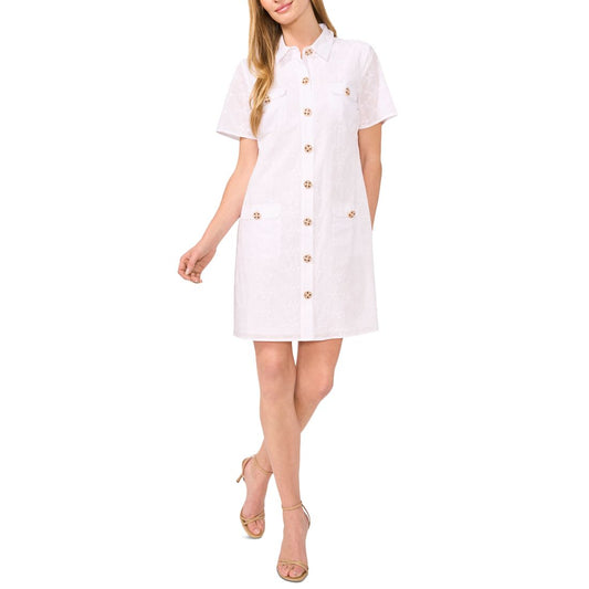 CeCe Women's Floral Embroidered Button-Front Shirtdress