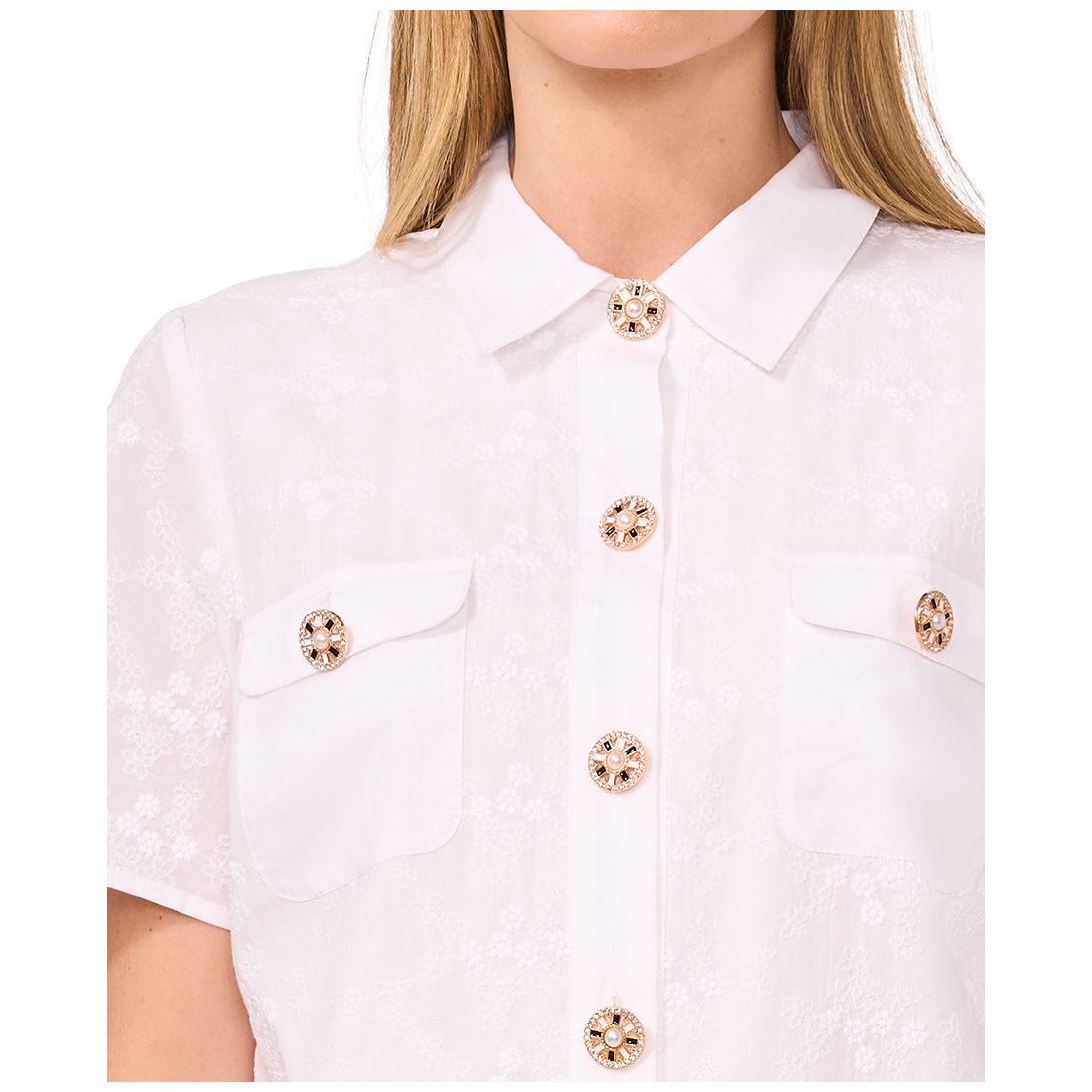 CeCe Women's Floral Embroidered Button-Front Shirtdress