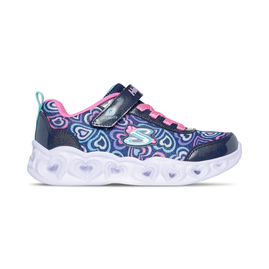 Skechers Little Girls Heart Lights - Boogie Love Stay-Put Light-Up Casual Sneakers from Finish Line - Navy, Multi