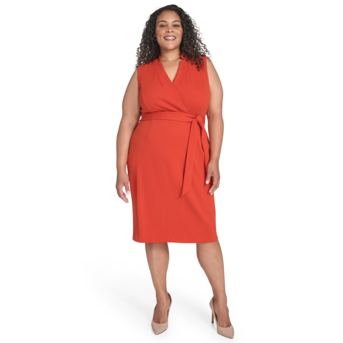 Calvin Klein Plus Size Belted Midi Dress