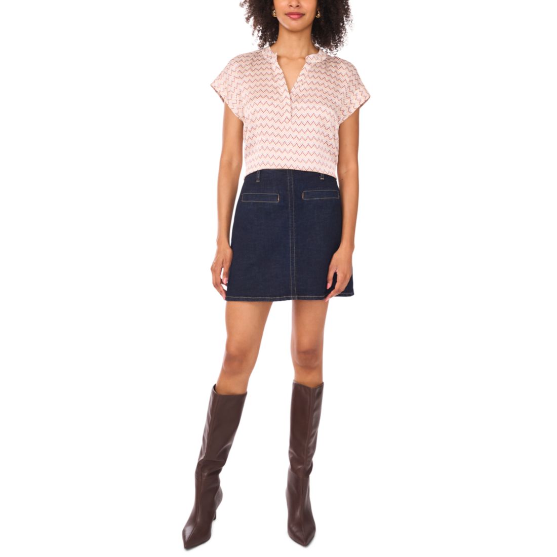 Vince Camuto Women's Printed V-Neck Short-Sleeve Blouse