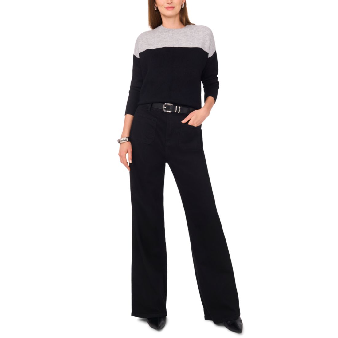 Vince Camuto Women's Cozy Extended Shoulder Color Blocked Sweater