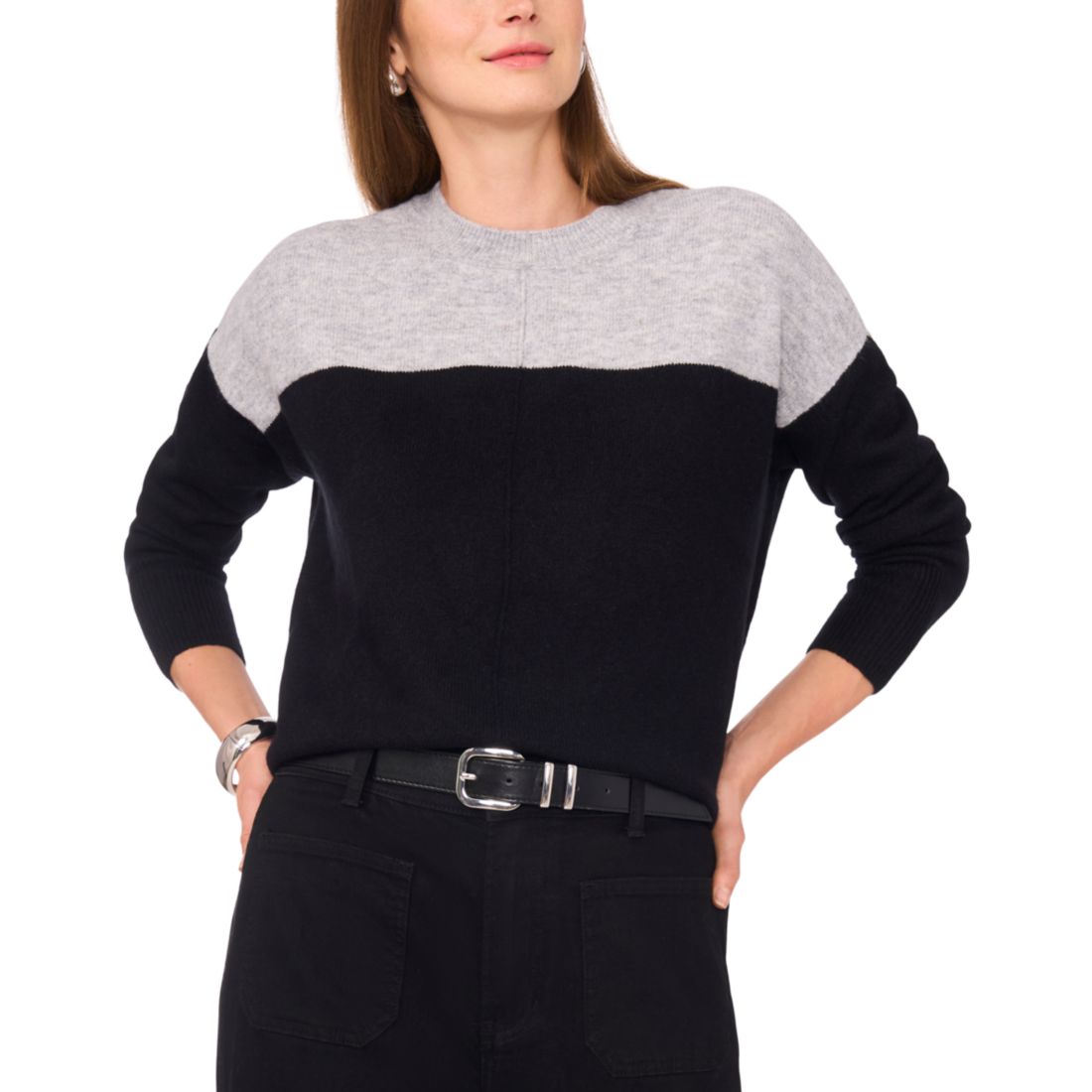 Vince Camuto Women's Cozy Extended Shoulder Color Blocked Sweater