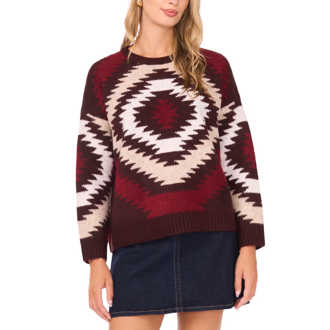 Vince Camuto Women's Aztec Pattern Crewneck Sweater