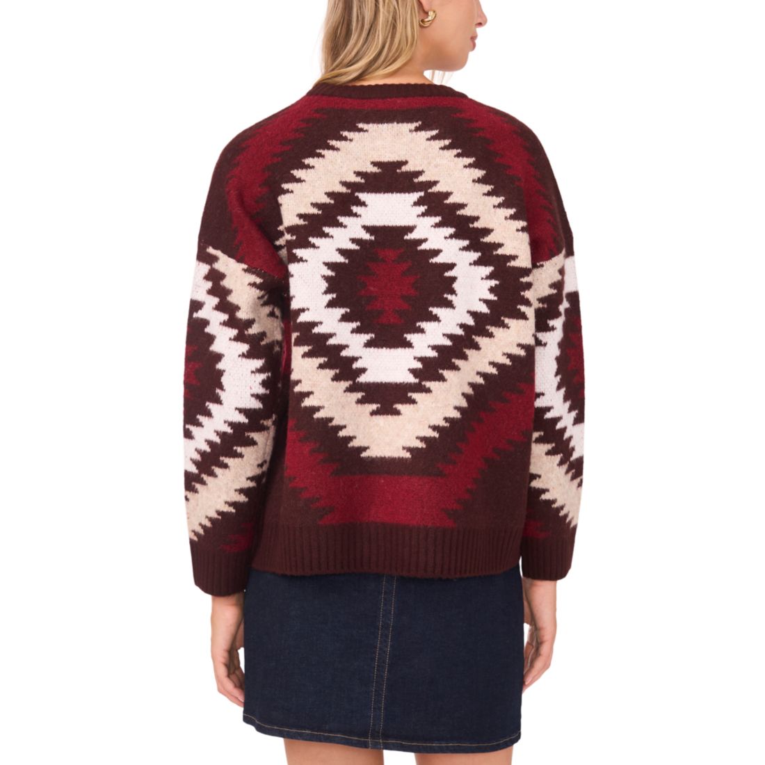 Vince Camuto Women's Aztec Pattern Crewneck Sweater