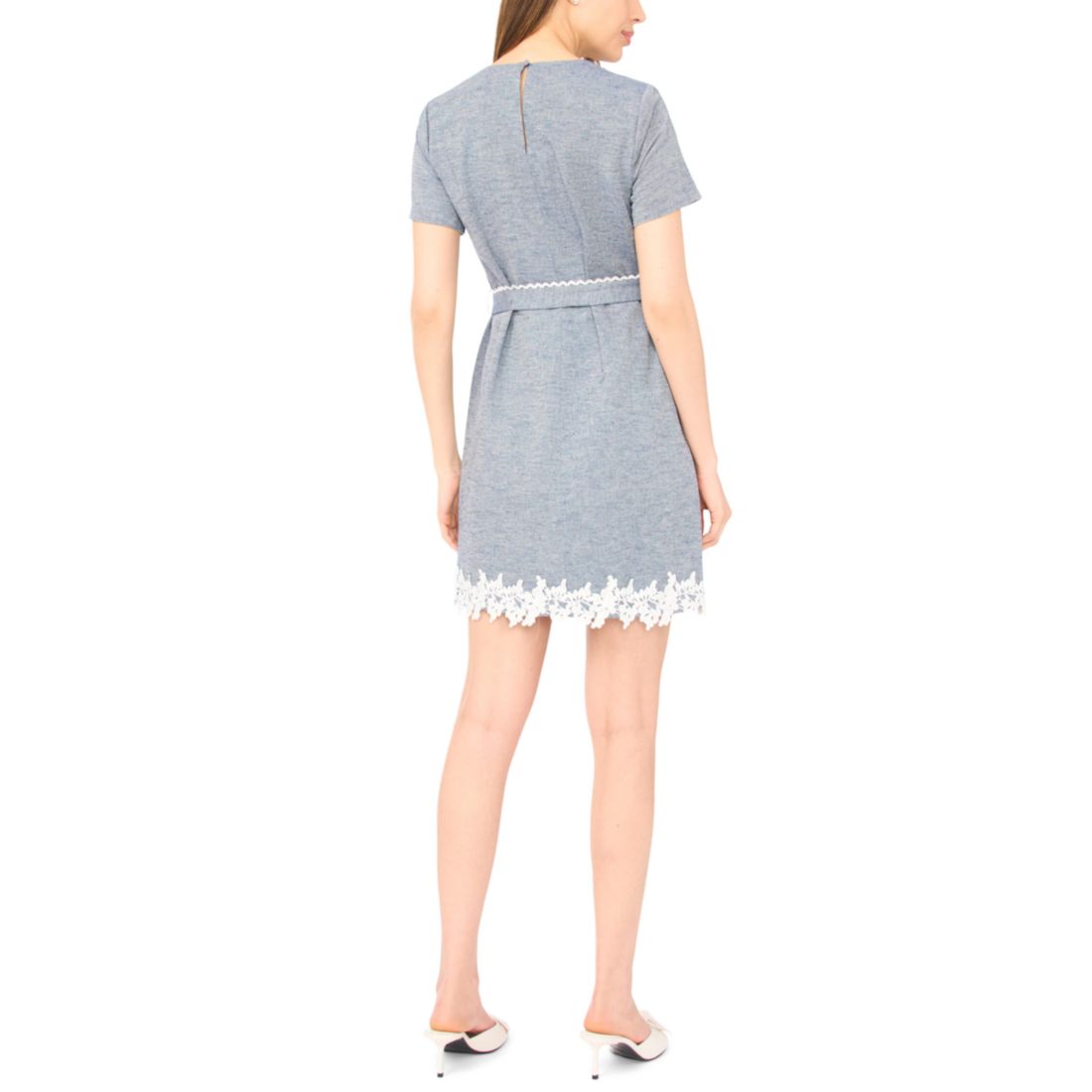 CeCe Women's Applique Hem A-Line Crew Neck Mini Dress