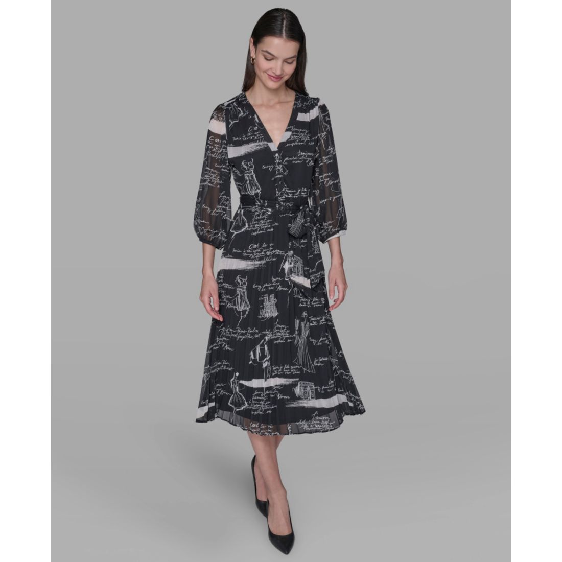 Karl Lagerfeld Paris Women's Surplice Chiffon Shirtdress
