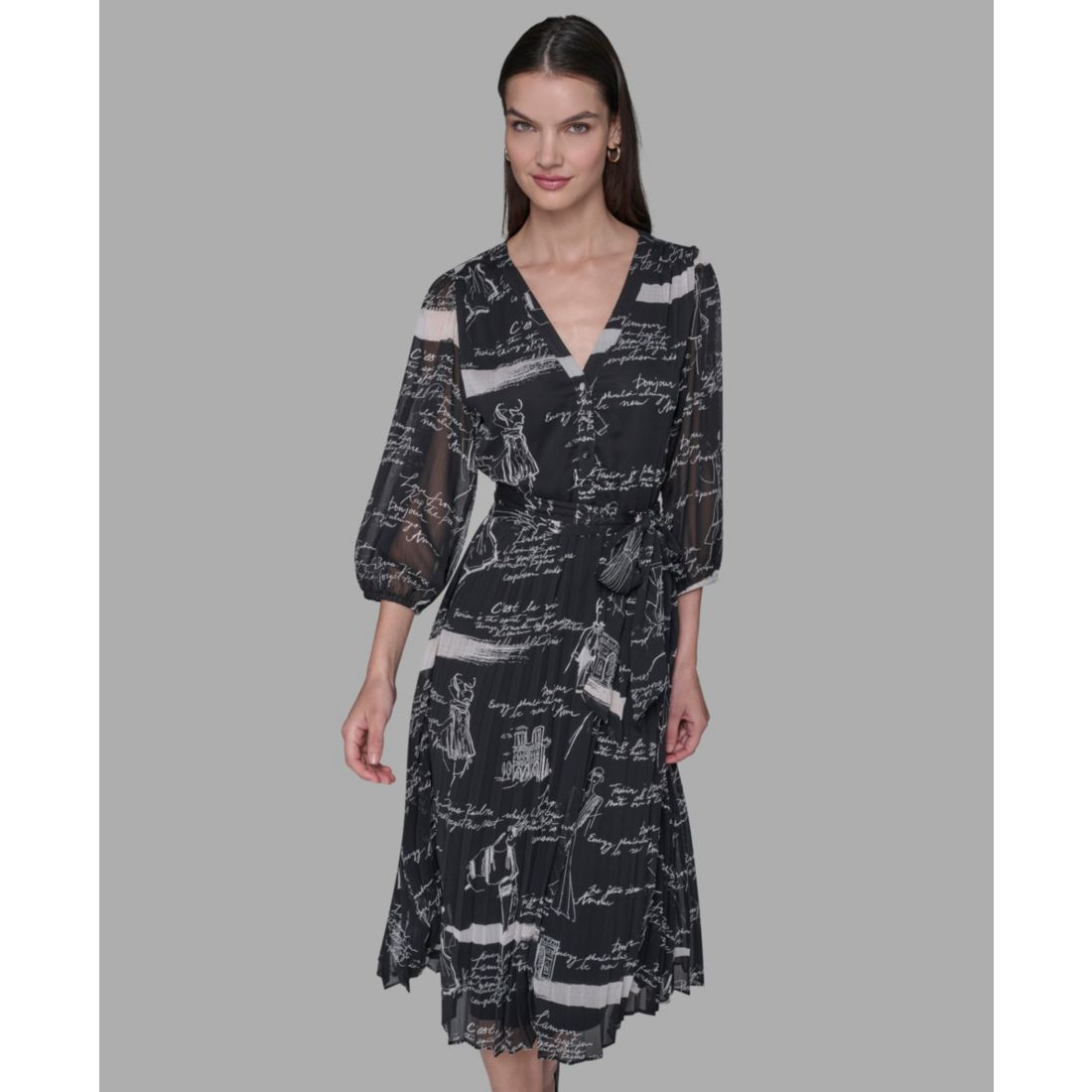 Karl Lagerfeld Paris Women's Surplice Chiffon Shirtdress