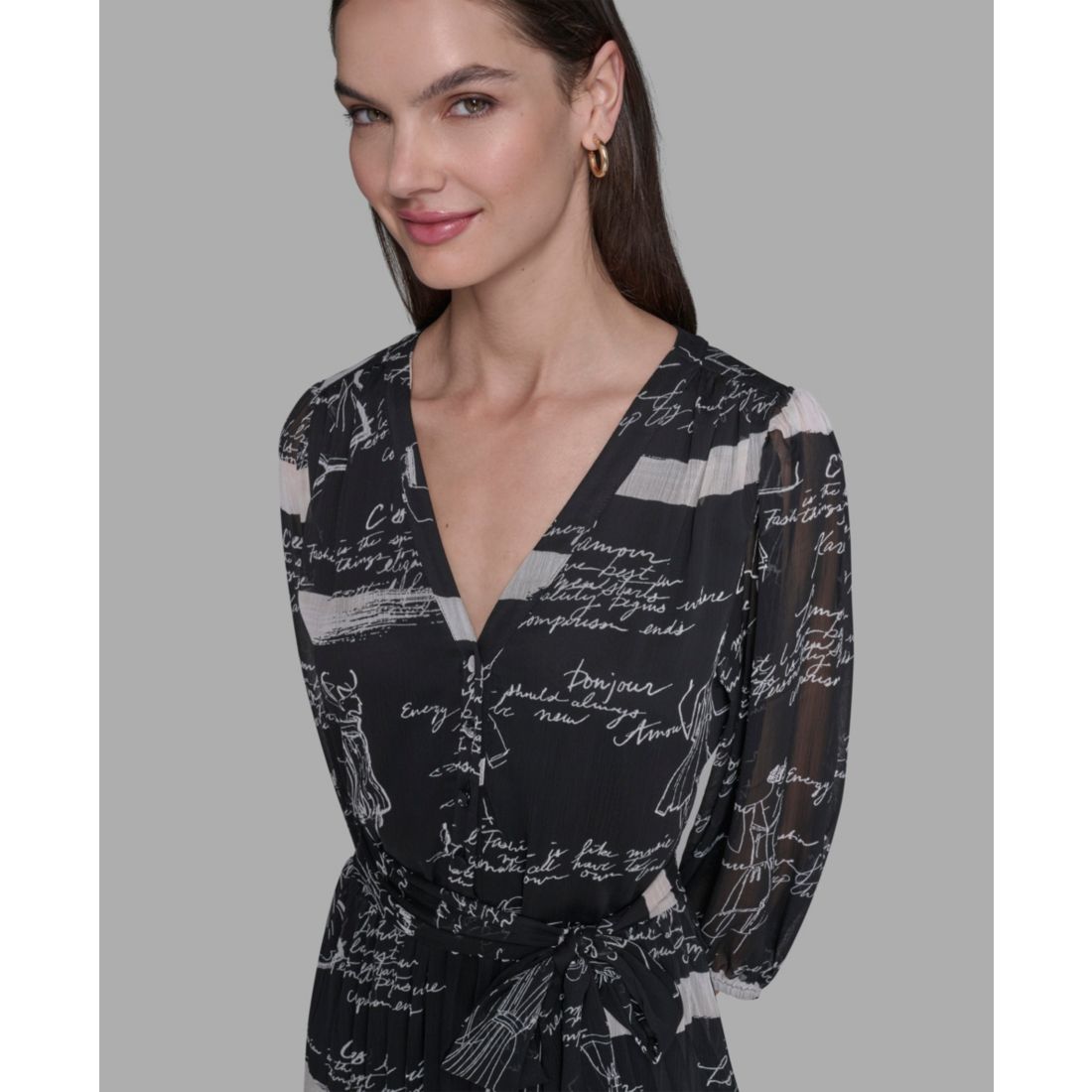 Karl Lagerfeld Paris Women's Surplice Chiffon Shirtdress