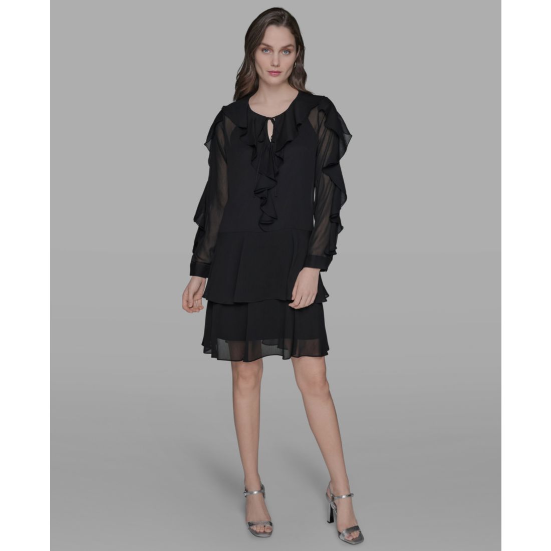 Karl Lagerfeld Paris Women's Layered Ruffle Dress