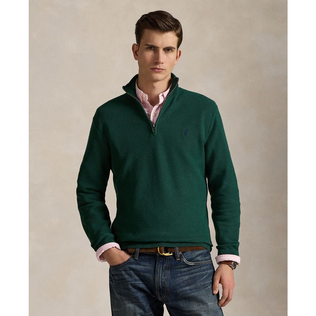 Polo Ralph Lauren Men's Mesh-Knit Cotton Quarter-Zip Sweater