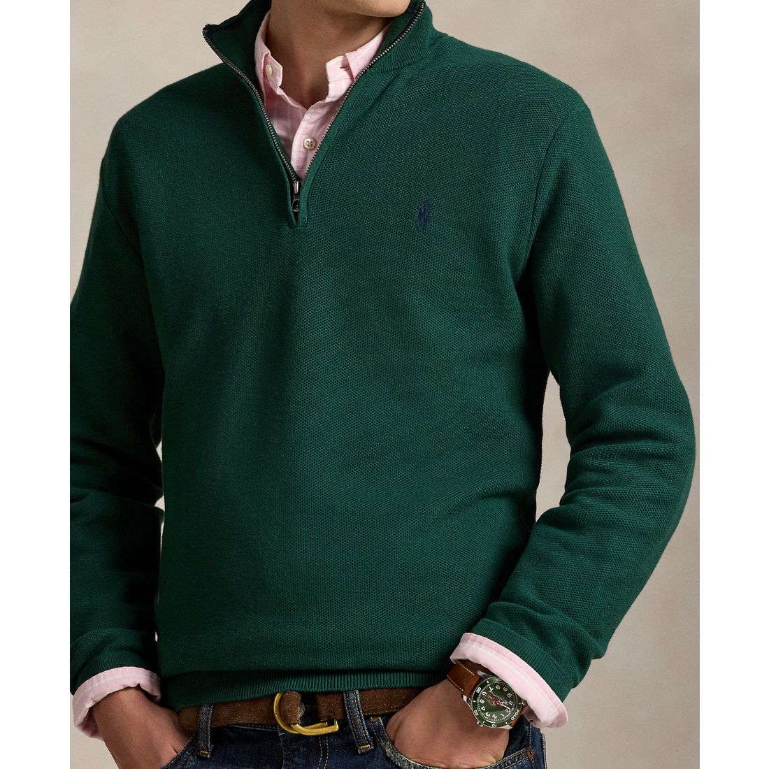 Polo Ralph Lauren Men's Mesh-Knit Cotton Quarter-Zip Sweater