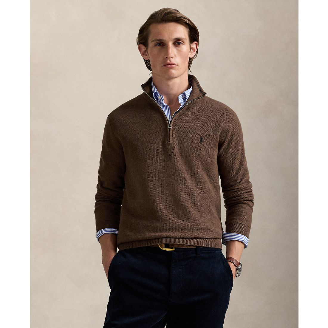 Polo Ralph Lauren Men's Mesh-Knit Cotton Quarter-Zip Sweater