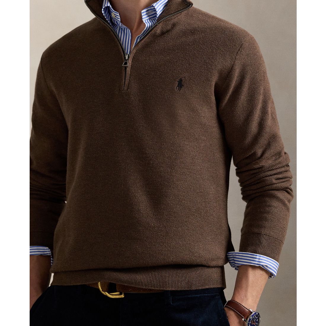 Polo Ralph Lauren Men's Mesh-Knit Cotton Quarter-Zip Sweater