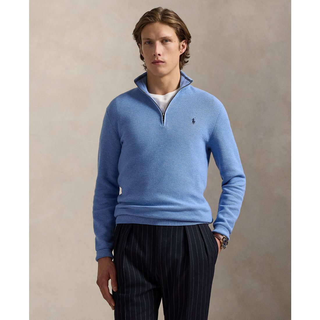 Polo Ralph Lauren Men's Mesh-Knit Cotton Quarter-Zip Sweater